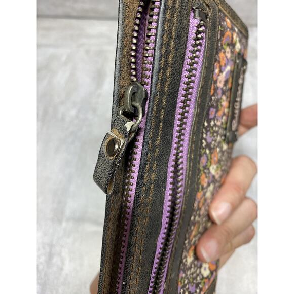 Billabong Wallet Womens One Size Brown Floral Zip Around Clutch Purple Lining - Picture 9 of 16